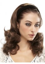 Long Wavy 3/4 Wig With Hard Velvet Attached Headband 